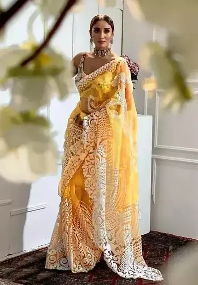 Fancy Net Work Saree With Blouse