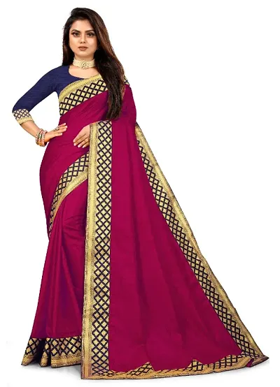 Vichitra Silk Jacquard Lace Border Sarees with Blouse Piece