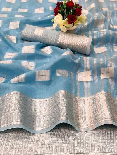 New Fancy Linen Blend Saree With Blouse