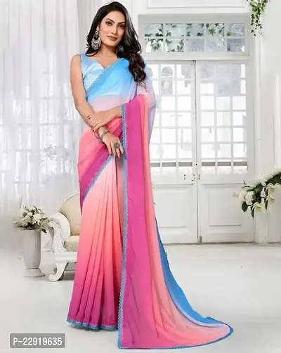 Rani Inspired Georgette Multicolor Lace Border Saree with Blouse Piece