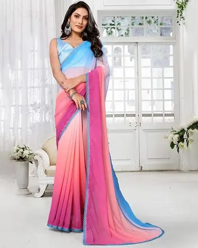 Rani Inspired Georgette Multicolor Lace Border Sarees with Blouse Piece