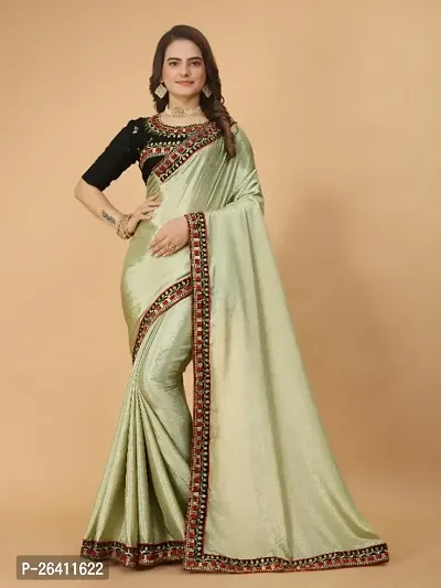 Chinon Silk Embroidered Lace Border Sarees with Embroidered Blouse Piece