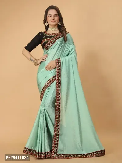 Chinon Silk Embroidered Lace Border Sarees with Embroidered Blouse Piece