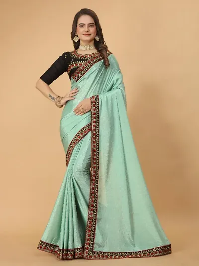 Chinon Silk Embroidered Lace Border Sarees with Embroidered Blouse Piece