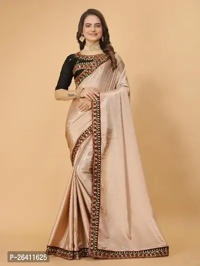 Chinon Silk Embroidered Lace Border Sarees with Embroidered Blouse Piece