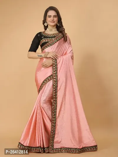 Chinon Silk Embroidered Lace Border Sarees with Embroidered Blouse Piece-thumb0