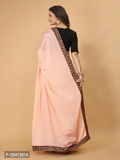 Chinon Silk Embroidered Lace Border Sarees with Embroidered Blouse Piece-thumb4