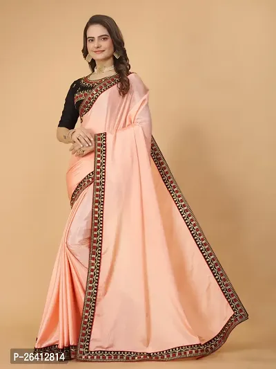 Chinon Silk Embroidered Lace Border Sarees with Embroidered Blouse Piece-thumb3