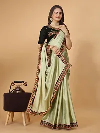 Chinon Silk Embroidered Lace Border Sarees with Embroidered Blouse Piece-thumb1