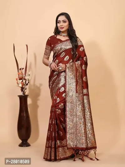 Kanjeevaram Silk Zari Weaving Jacquard Sarees with Blouse Piece-thumb0