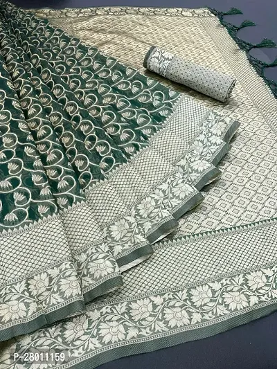 Organza Zari Weaving Jacquard Sarees with Blouse Piece-thumb0