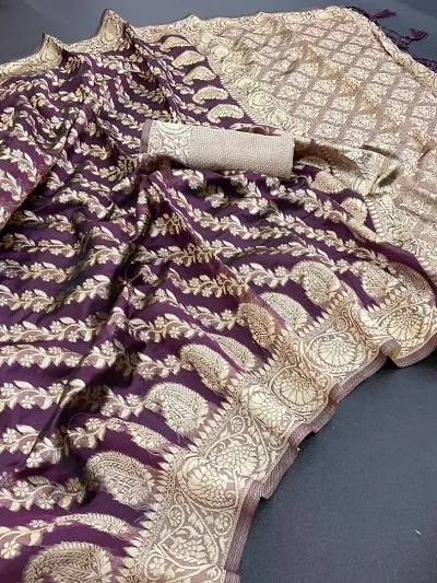 Organza Zari Weaving Jacquard Sarees with Blouse Piece