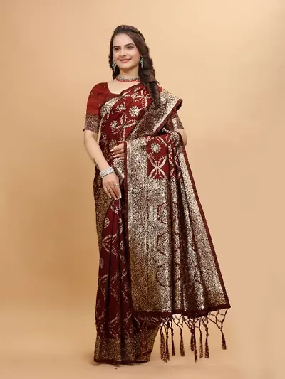 Kanjeevaram Silk Zari Weaving Jacquard Sarees with Blouse Piece
