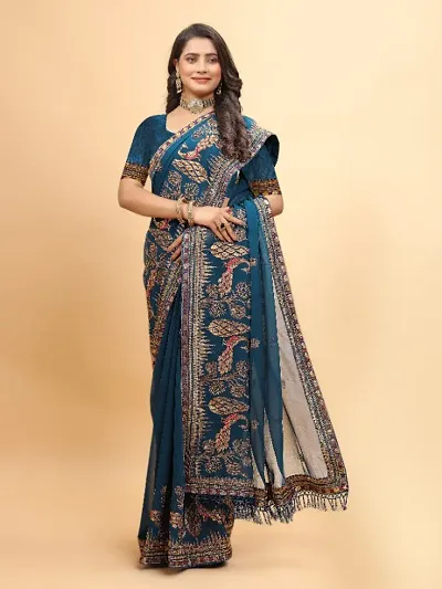 Georgette Zari Woven Lace Border Sarees with Blouse Piece