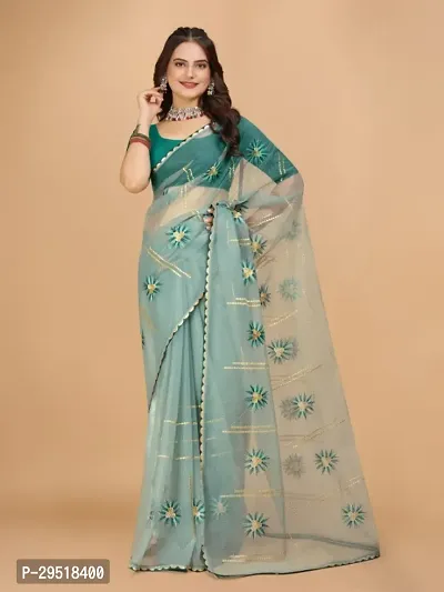 Organza Embroidered Lace Border Sarees with Blouse Piece