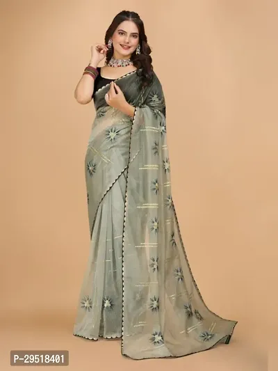 Organza Embroidered Lace Border Sarees with Blouse Piece