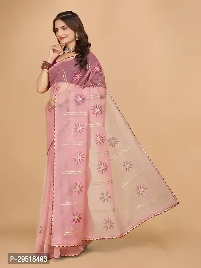 Organza Embroidered Lace Border Sarees with Blouse Piece-thumb3