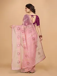 Organza Embroidered Lace Border Sarees with Blouse Piece-thumb1