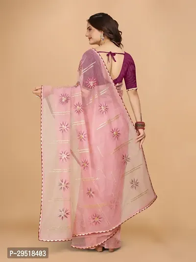 Organza Embroidered Lace Border Sarees with Blouse Piece-thumb2