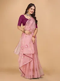 Organza Embroidered Lace Border Sarees with Blouse Piece-thumb3