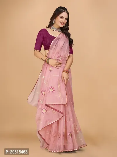 Organza Embroidered Lace Border Sarees with Blouse Piece-thumb4