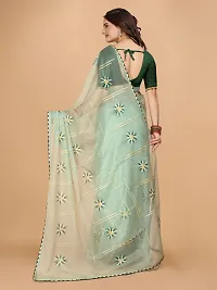 Organza Embroidered Lace Border Sarees with Blouse Piece-thumb2