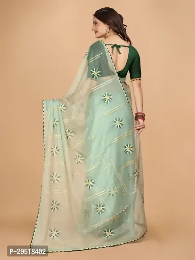 Organza Embroidered Lace Border Sarees with Blouse Piece-thumb3