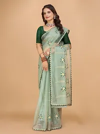 Organza Embroidered Lace Border Sarees with Blouse Piece-thumb3