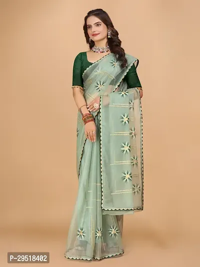 Organza Embroidered Lace Border Sarees with Blouse Piece-thumb4