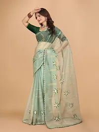 Organza Embroidered Lace Border Sarees with Blouse Piece-thumb1