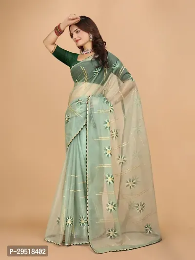 Organza Embroidered Lace Border Sarees with Blouse Piece-thumb2