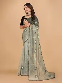 Organza Embroidered Lace Border Sarees with Blouse Piece-thumb3