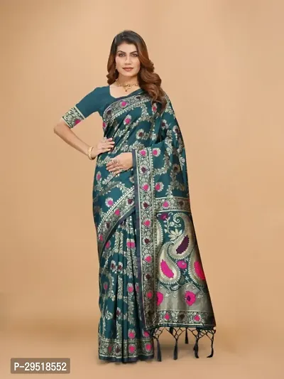 Kanjeevaram Silk Zari Weaving Jacquard Sarees with Blouse Piece-thumb0