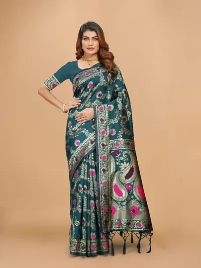 Kanjeevaram Silk Zari Weaving Jacquard Sarees with Blouse Piece