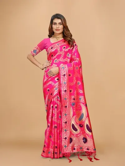 Kanjeevaram Silk Zari Weaving Jacquard Sarees with Blouse Piece