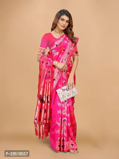 Kanjeevaram Silk Zari Weaving Jacquard Sarees with Blouse Piece-thumb3