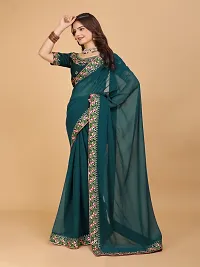 Georgette Embroidered Lace Border Sarees with Dupion Silk Embroidered Blouse Piece-thumb1