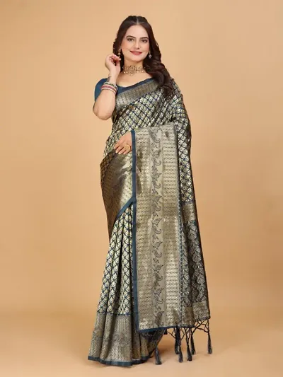 Kanjeevaram Silk Zari Weaving Jacquard Sarees with Blouse Piece