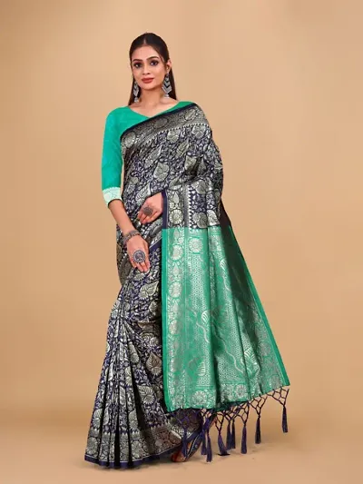 Kanjeevaram Silk Zari Weaving Jacquard Sarees with Blouse Piece