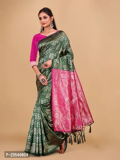 Kanjeevaram Silk Zari Weaving Jacquard Sarees with Blouse Piece-thumb0