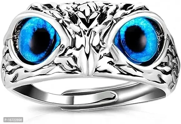 Blue Silver Coated Owl Ring For Men  Women Pack Of 1-thumb0