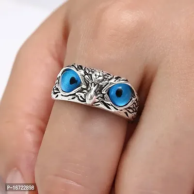 Blue Silver Coated Owl Ring For Men  Women Pack Of 1-thumb2