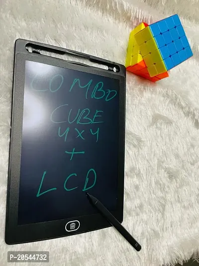 Cube 4x4 High Speed Stickerless Magic 4 by 4 Puzzle Cubes ,+Multicolor LCD Writing Tablet 8.5 inches Screen Kids LCD Tablet with Pen combo(lcd+cube)