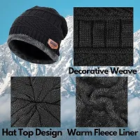 Winter Beanie Cap Scarf Set Warm Knit Cap Thick Fleece Lined Winter Hat  Scarf for Men Women (1p Cap 1p Neck Set Mask)-thumb4