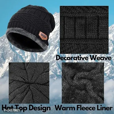 Winter Beanie Cap Scarf Set Warm Knit Cap Thick Fleece Lined Winter Hat  Scarf for Men Women (1p Cap 1p Neck Set Mask)-thumb5