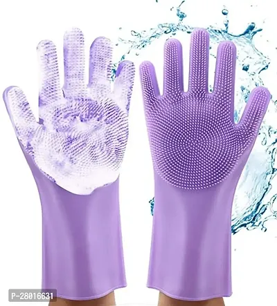 Reusable Silicone Dishwashing Gloves, Pair of Rubber Scrubbing Gloves for Dishes, Wash Cleaning Gloves with Sponge Scrubbers for Washing Kitchen multicolour 1 pair-thumb0