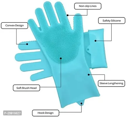 dish washing gloves silicon cleaning gloves (1 pair) 1 hand set-thumb2