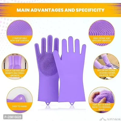 siliocon hand gloves for kitchen bathroom cleaning (1 pair) multicolour-thumb3