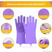 Reusable Silicone Dishwashing Gloves, Pair of Rubber Scrubbing Gloves for Dishes, Wash Cleaning Gloves with Sponge Scrubbers for Washing Kitchen multicolour 1 pair-thumb2