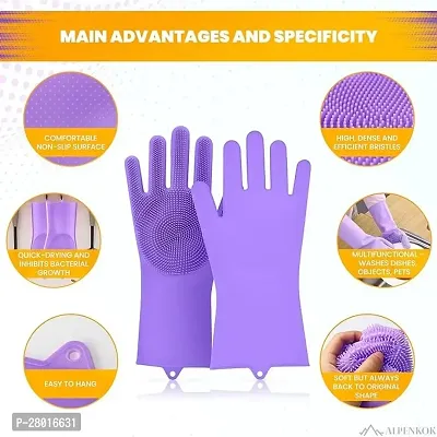 Reusable Silicone Dishwashing Gloves, Pair of Rubber Scrubbing Gloves for Dishes, Wash Cleaning Gloves with Sponge Scrubbers for Washing Kitchen multicolour 1 pair-thumb3